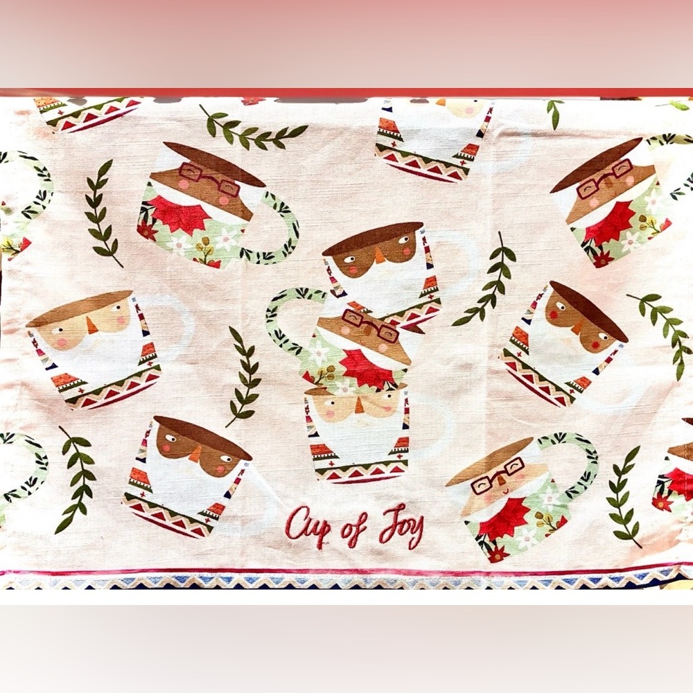 Anthropologie Christmas Coffee Cocoa Mugs Kitchen Dish Towel Tea Towel NEW - Picture 2 of 11